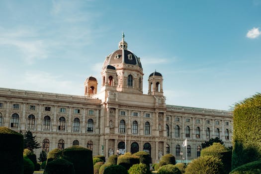 Elegant facade of Kunsthistorisches Museum in Vienna, Austria on a sunny day, iconic architecture.