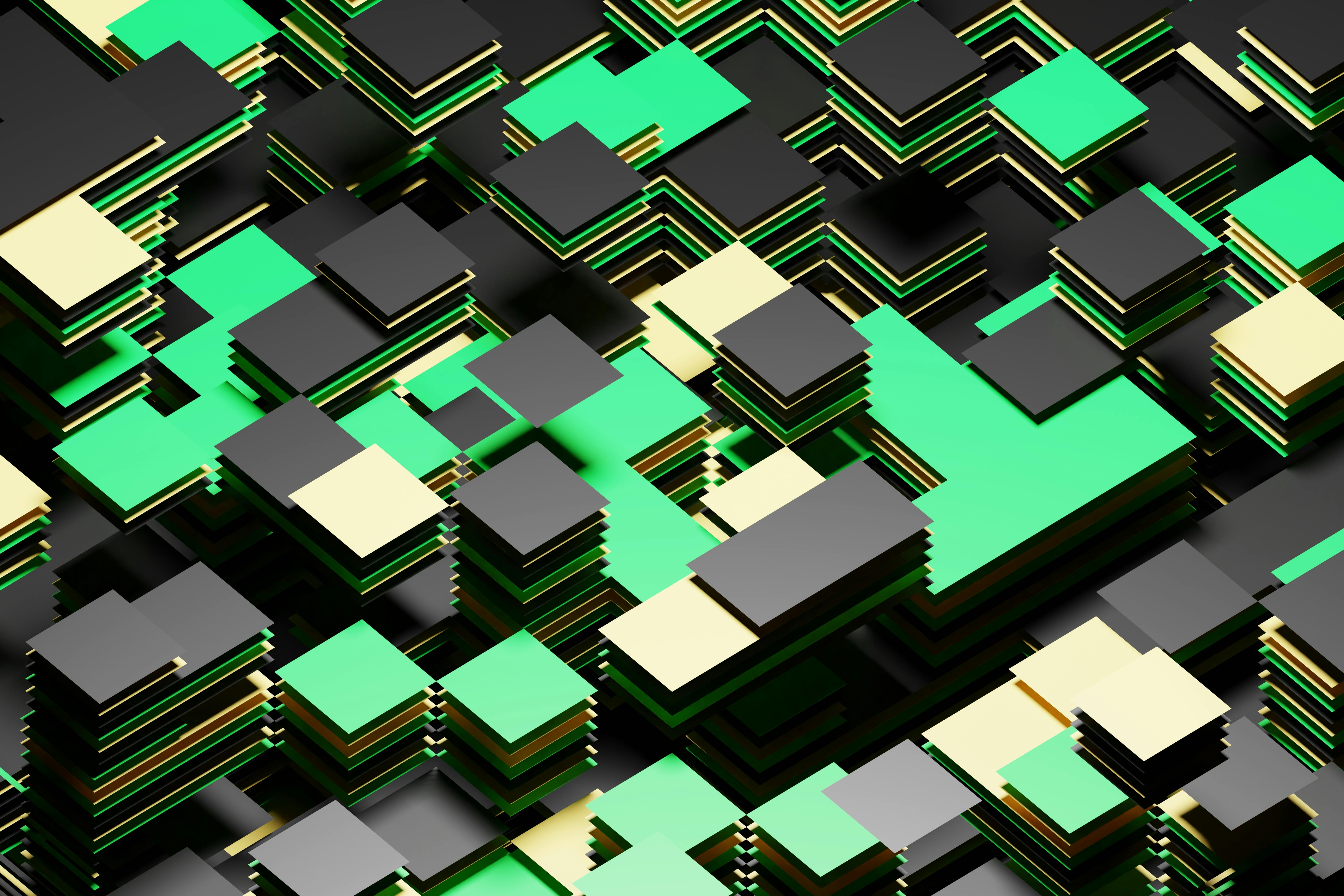 gratis Modern 3D geometrisch patroon in groene, zwarte en beige tinten, dat een abstract ontwerp creëert. Stockfoto