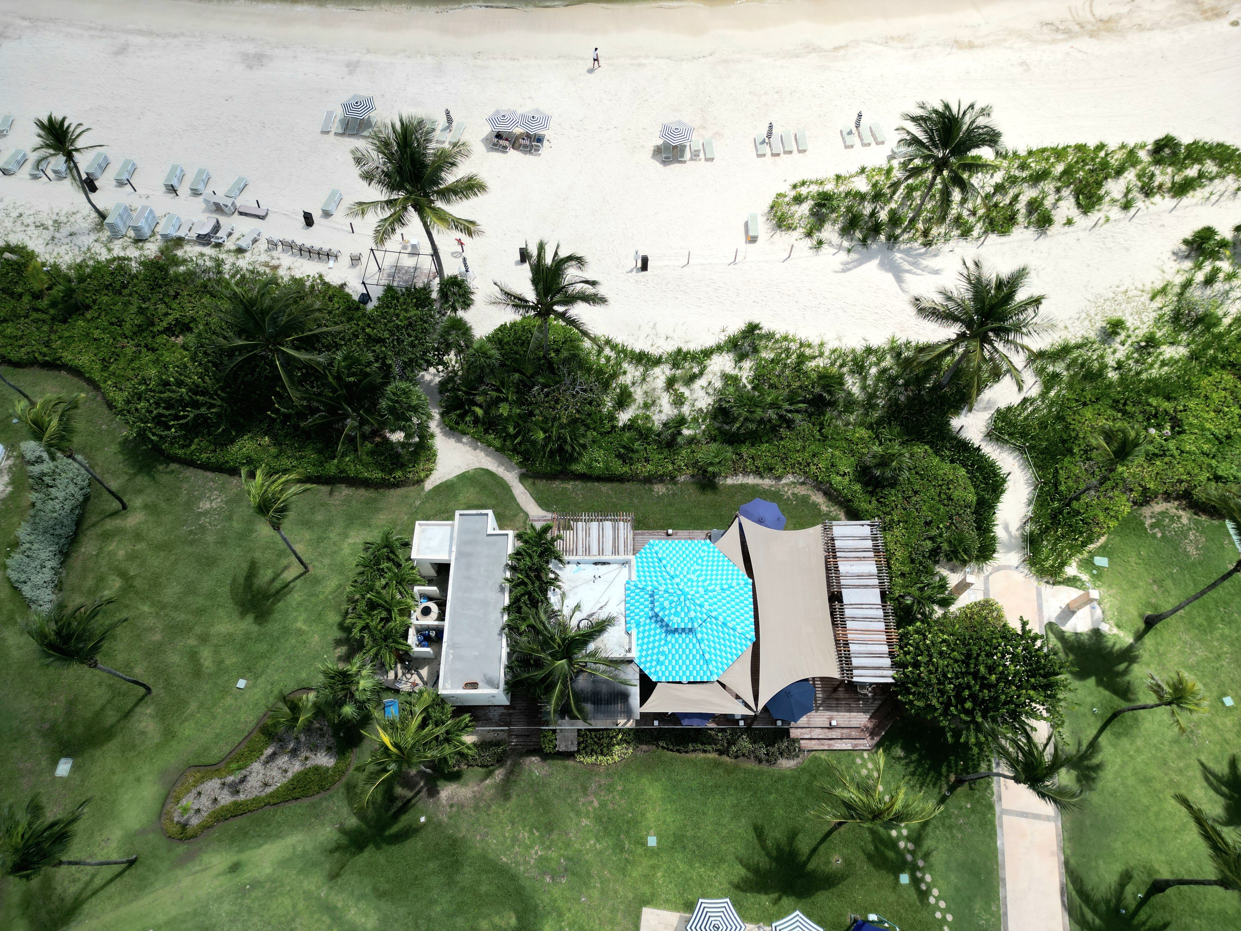 Aerial View of Tropical Beach Resort with Palm Trees · Free Stock Photo
