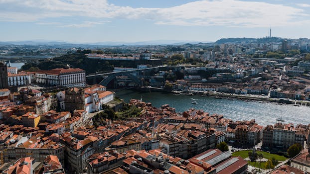 Stunning aerial view of Porto, Portugal showcasing traditional architecture and the Douro River