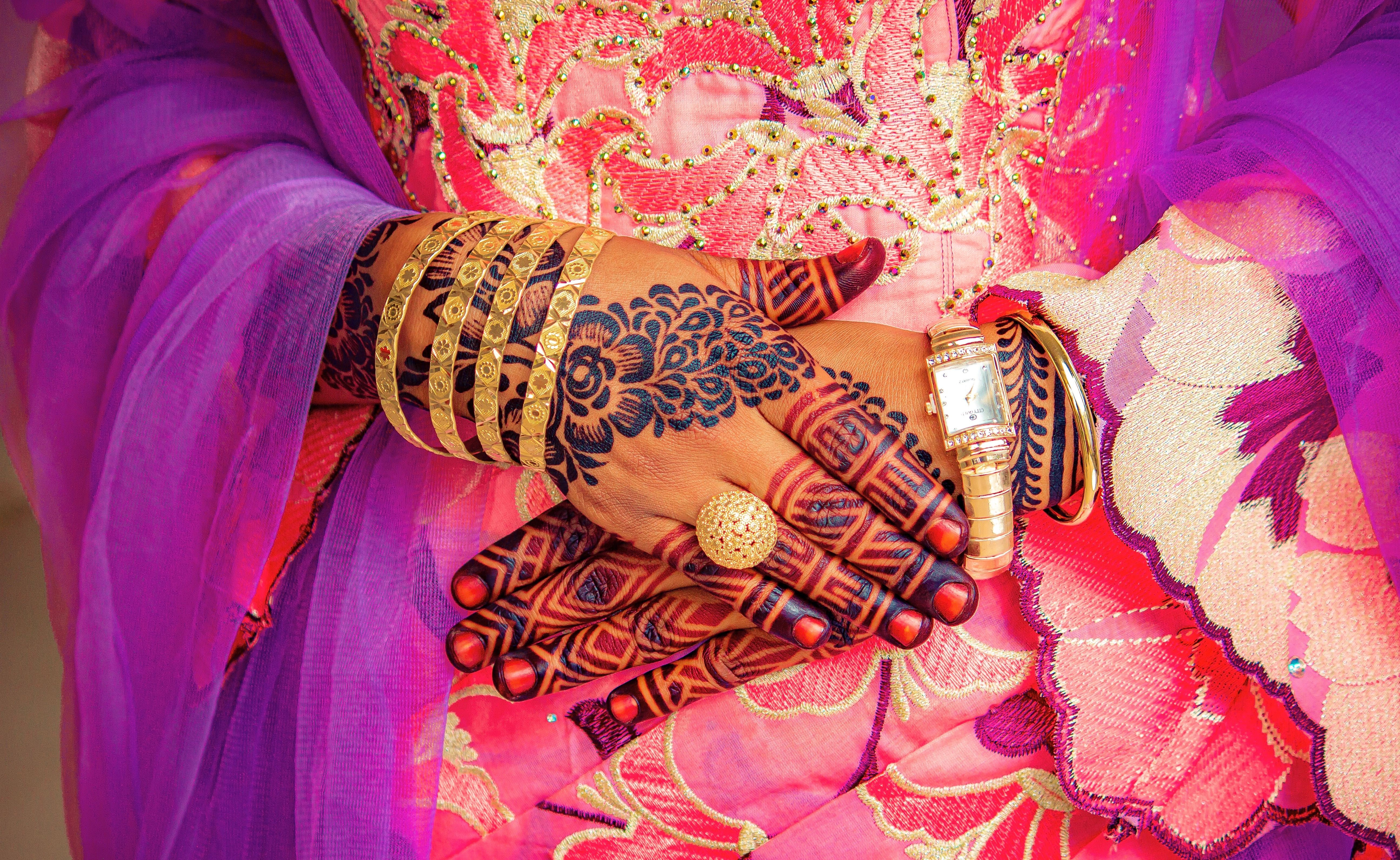 Colorful Moroccan wedding attire with intricate designs and patterns
