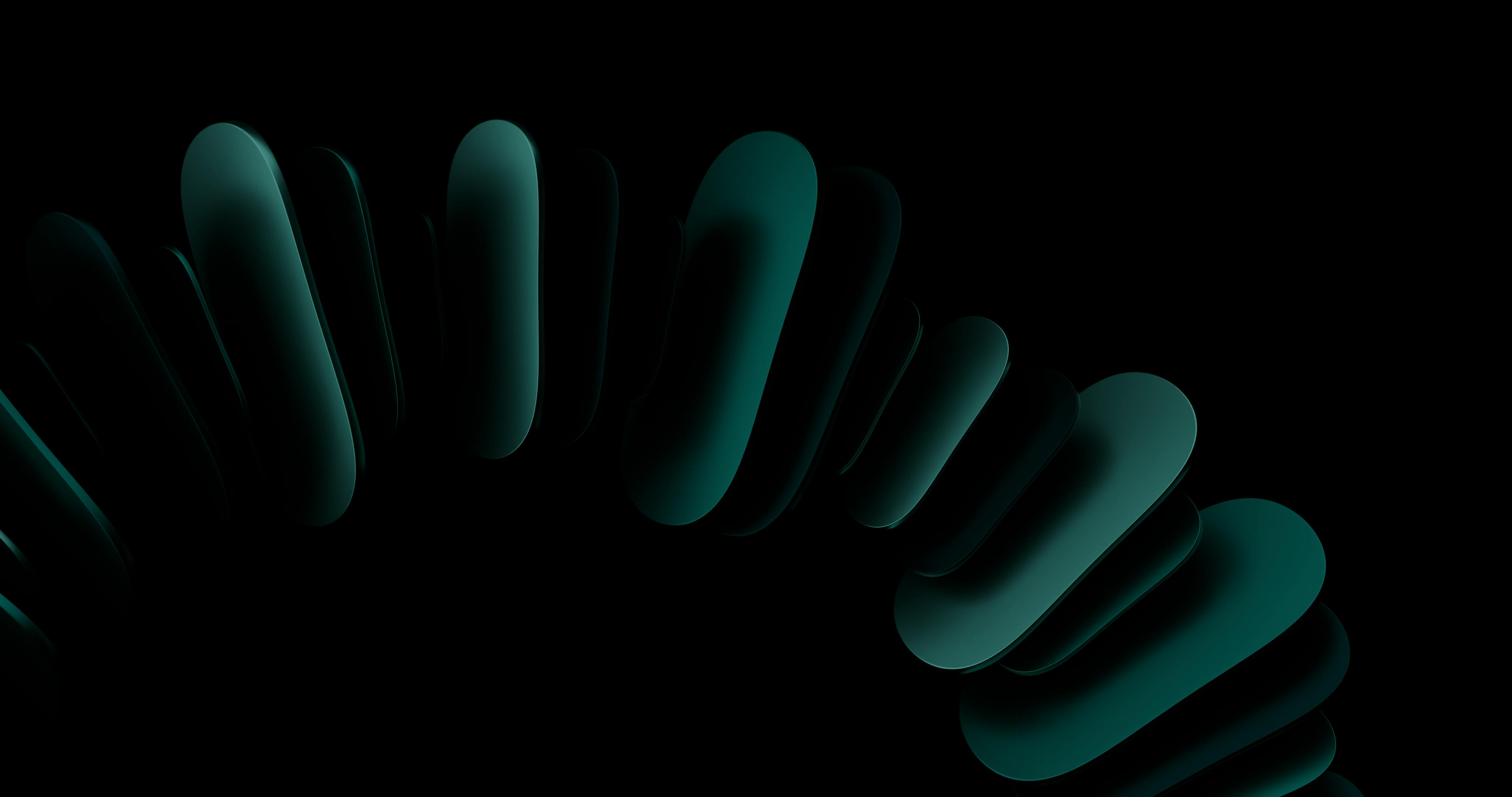 ingyenes Egy feltűnő absztrakt kép sötét kékeszöld formákkal, amelyek kör alakú mintát alkotnak fekete háttéren. Stockfotó