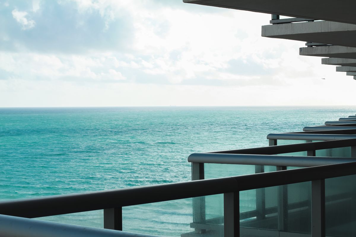 Modern residential balcony overlooking the sea