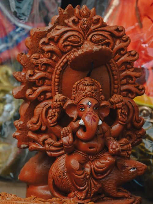 Free Beautiful Ganesh idol displayed in Kolkata market during Ganesh Utsav. Stock Photo