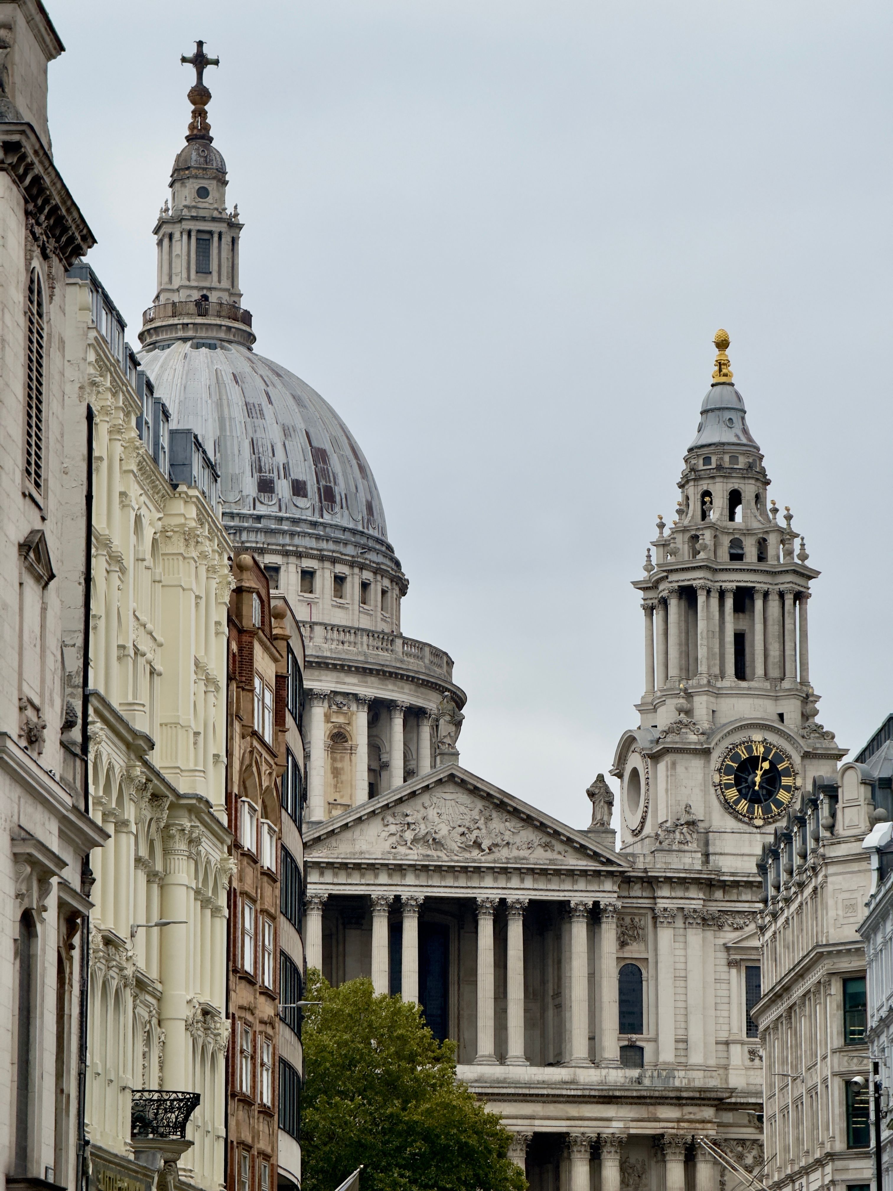 St. Paul's Cathedral dome and facade in London, showcasing historic architecture.