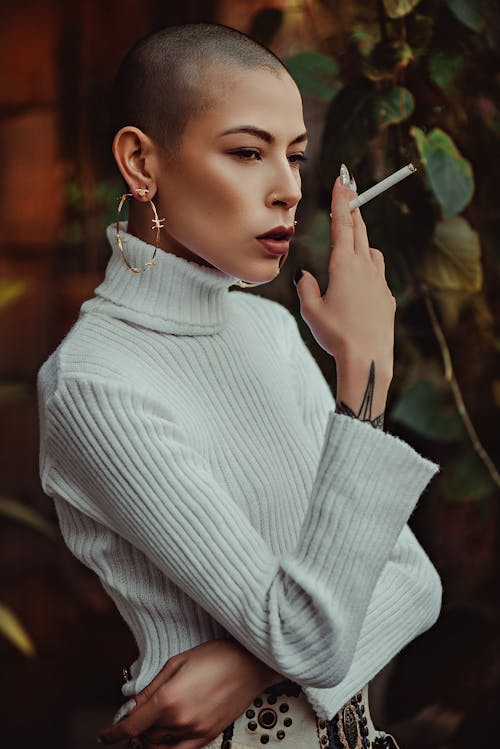 Photo Of Woman Holding Cigarette