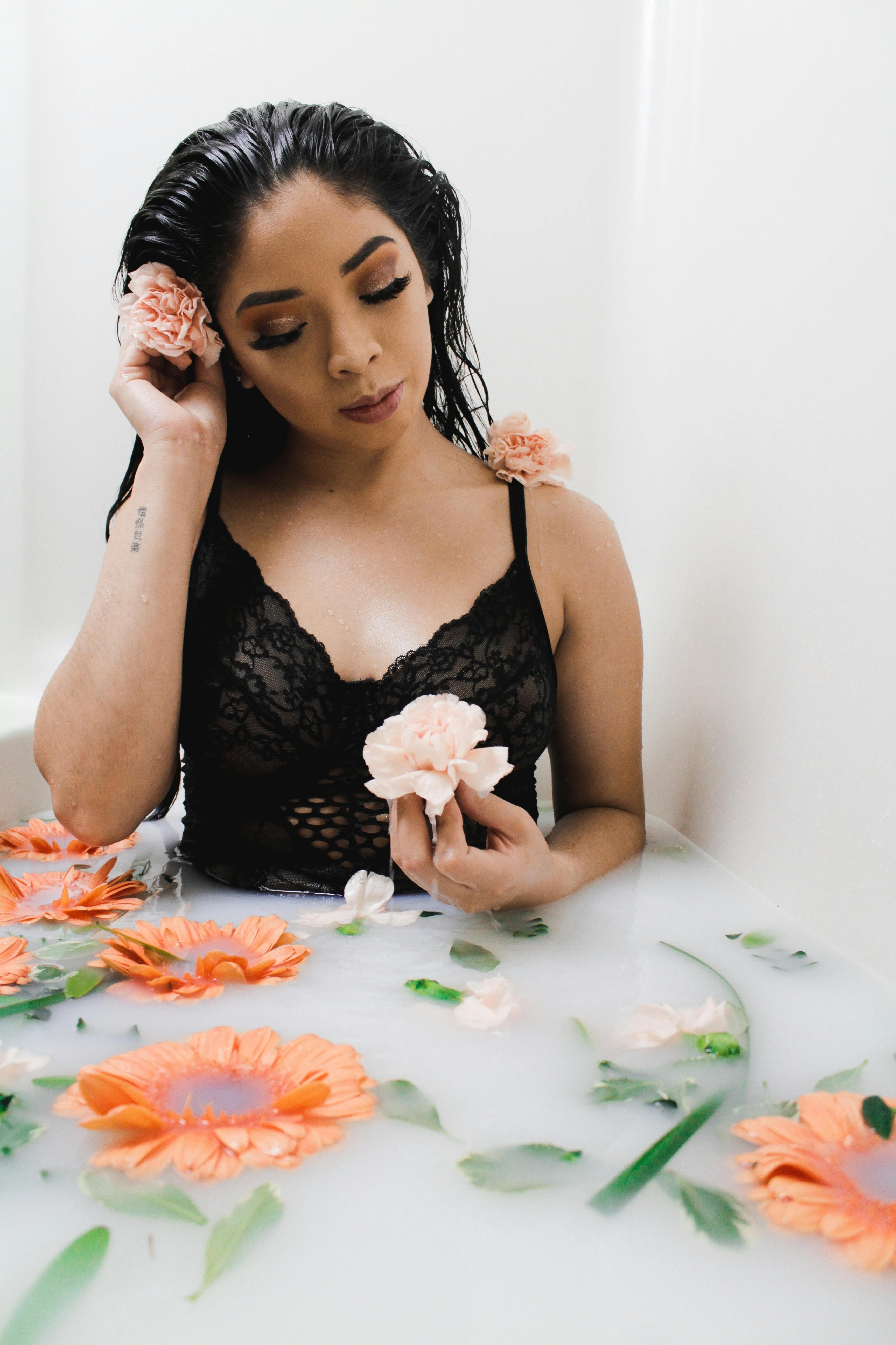 Woman Wearing Flower Crown and White Swimsuit · Free Stock Photo