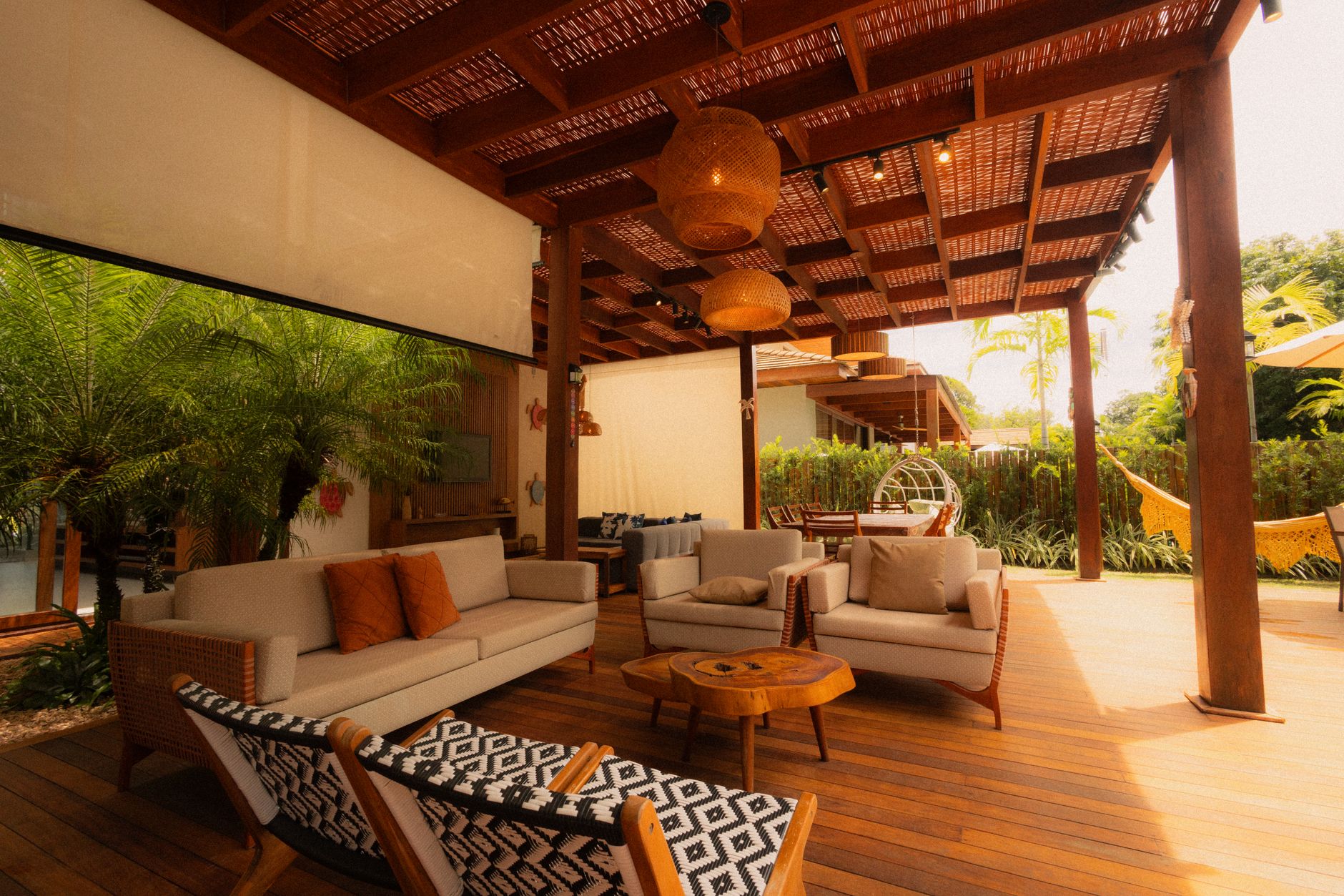 designer patio setup for small spaces Relax in a stylish outdoor patio with modern furniture and lush greenery. Perfect for luxury travel.