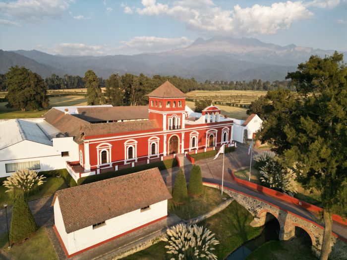 Aerial view of hacienda style estate