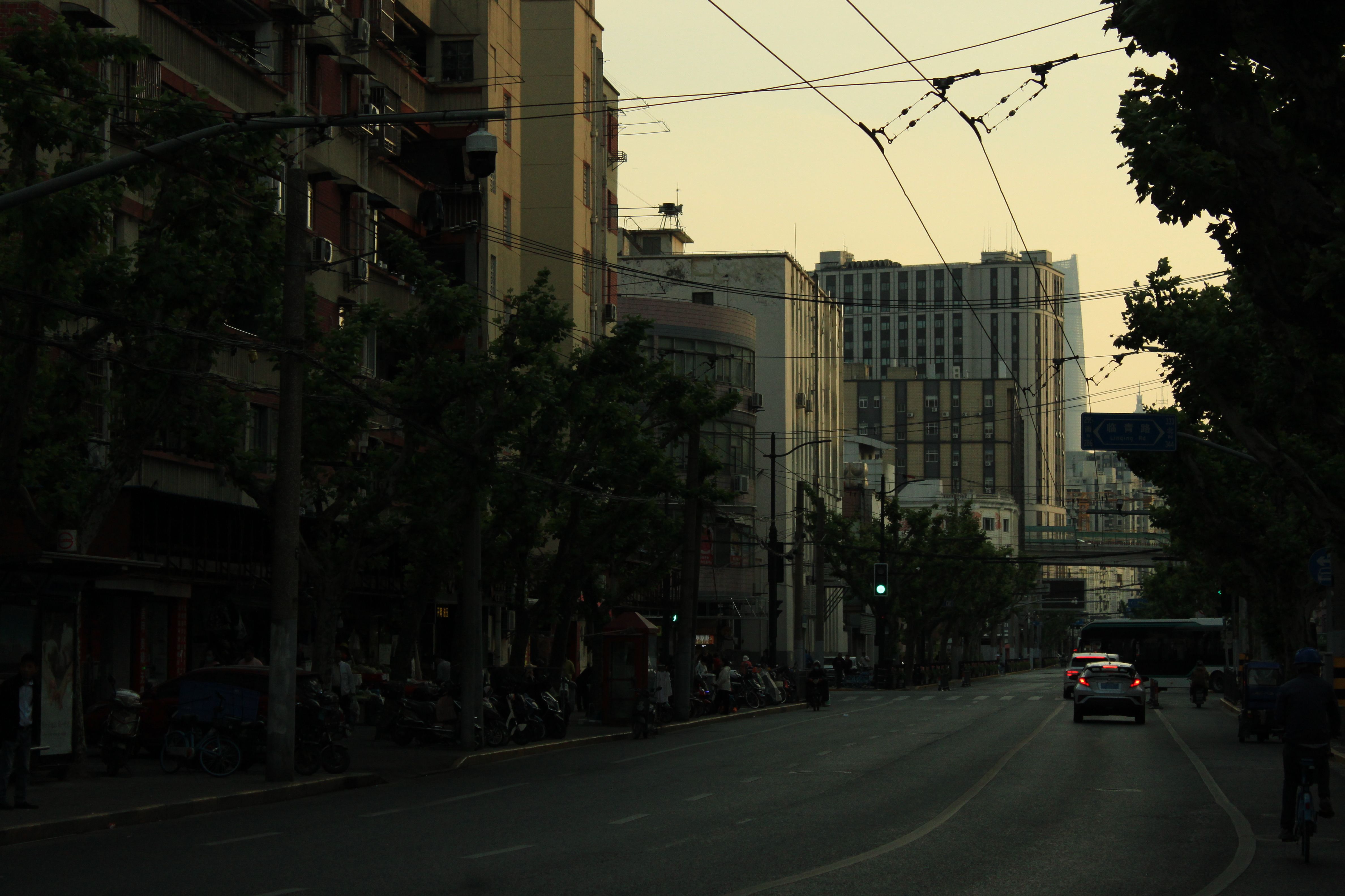 quiet city street dusk