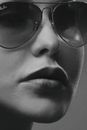 Grayscale Photo of Woman Wearing Aviator Sunglasses