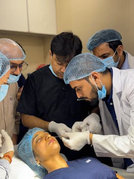 Medical professionals conducting an aesthetic procedure in a clinical setting.