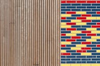 Colorful Brick and Wood Panels in Modern Design