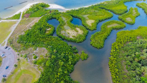 Free Stunning aerial view capturing the lush greenery and waterways of Apollo Beach, Florida. Stock Photo
