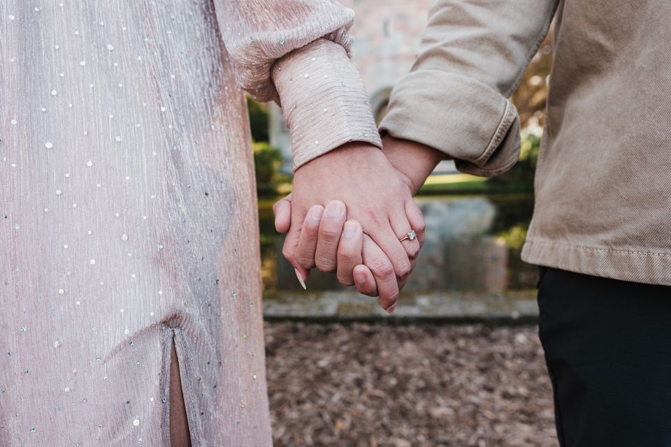 Close-up of a couple holding hands outdoors