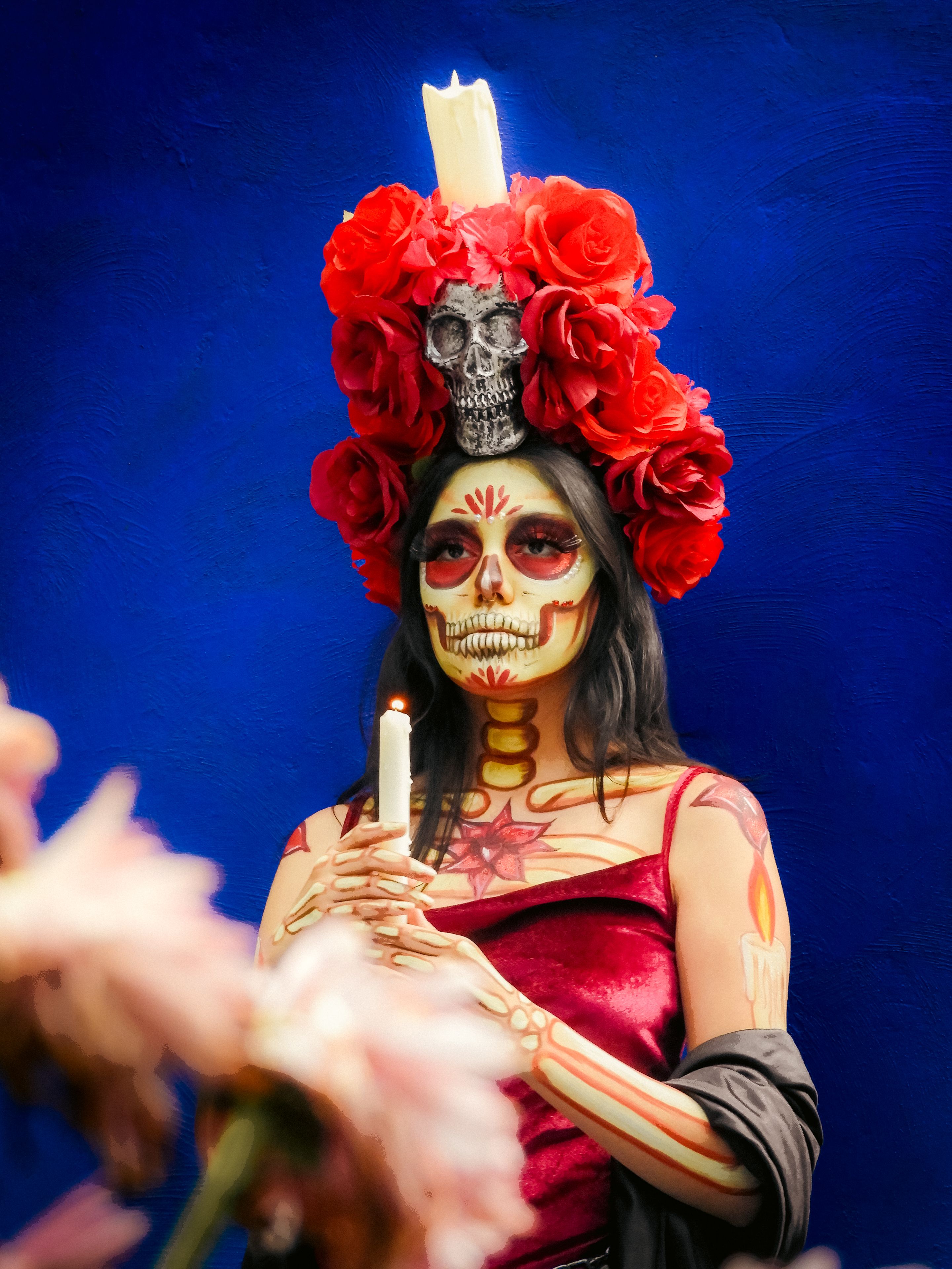 Vibrant Día de Muertos Catrina in Red Dress · Free Stock Photo