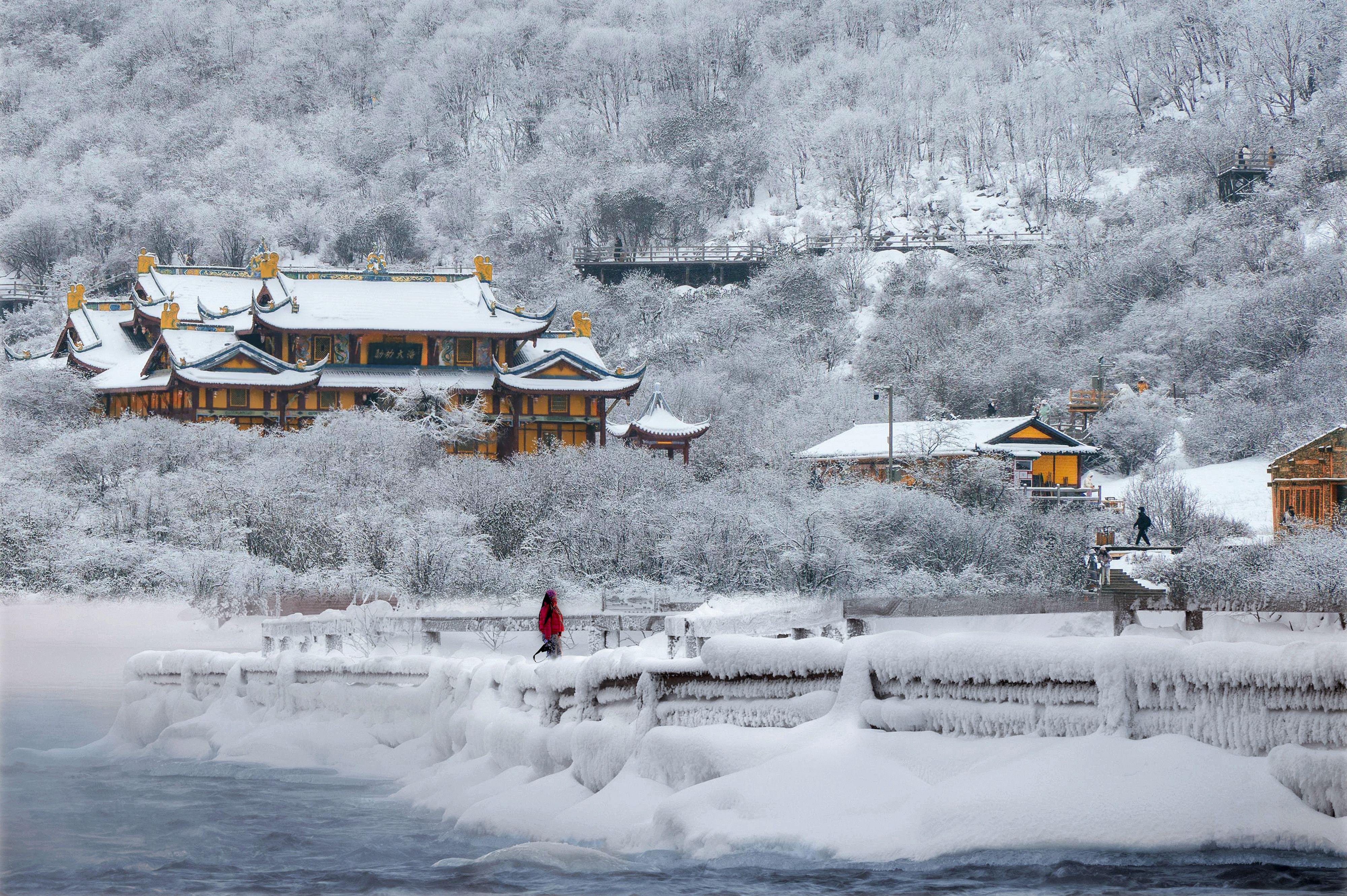 Snow-covered Temple in Serene Winter Landscape · Free Stock Photo