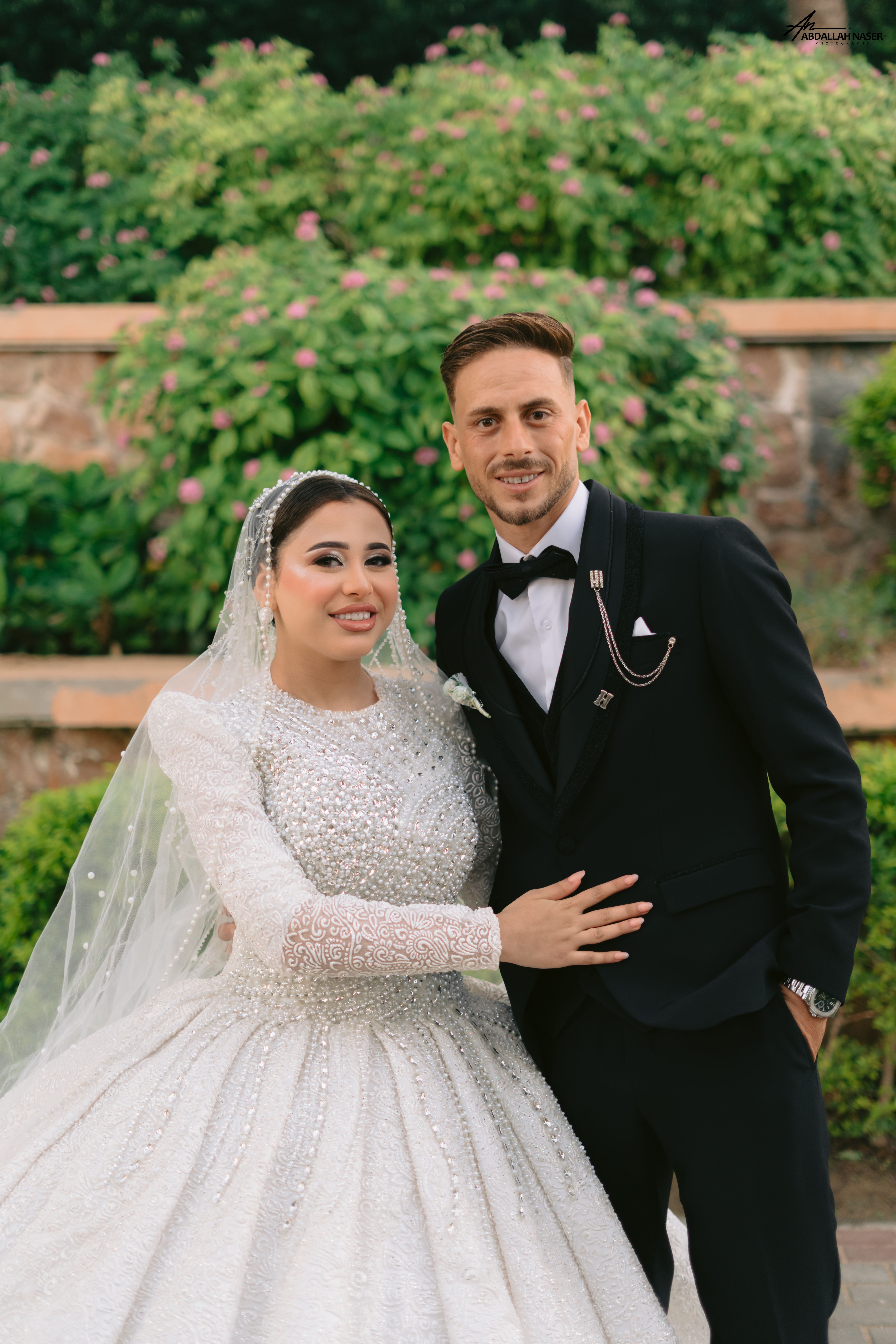 Elegant Wedding Couple Posing Outdoors