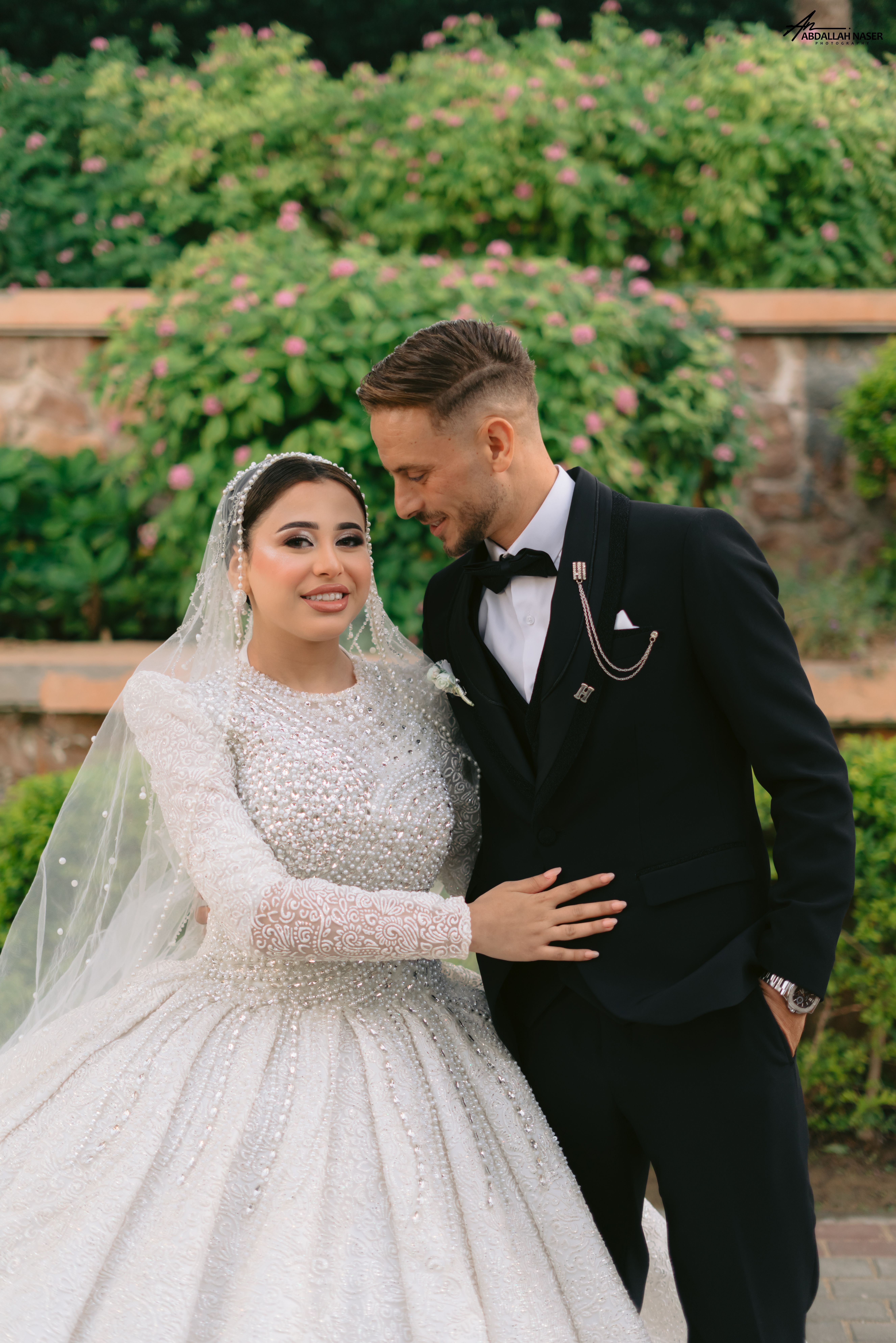 Elegant Outdoor Wedding Couple Embrace