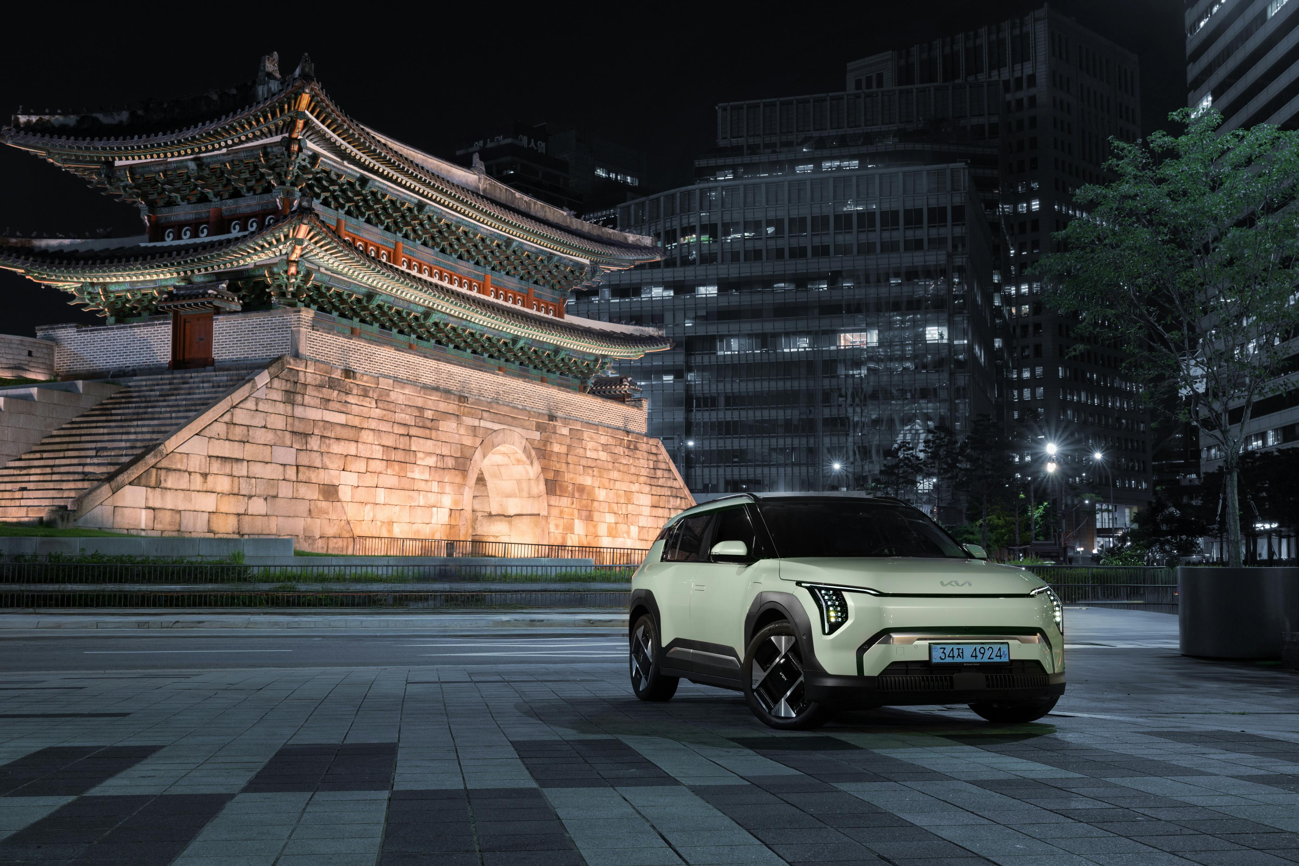 Modern Electric SUV in Seoul's Nightscape
