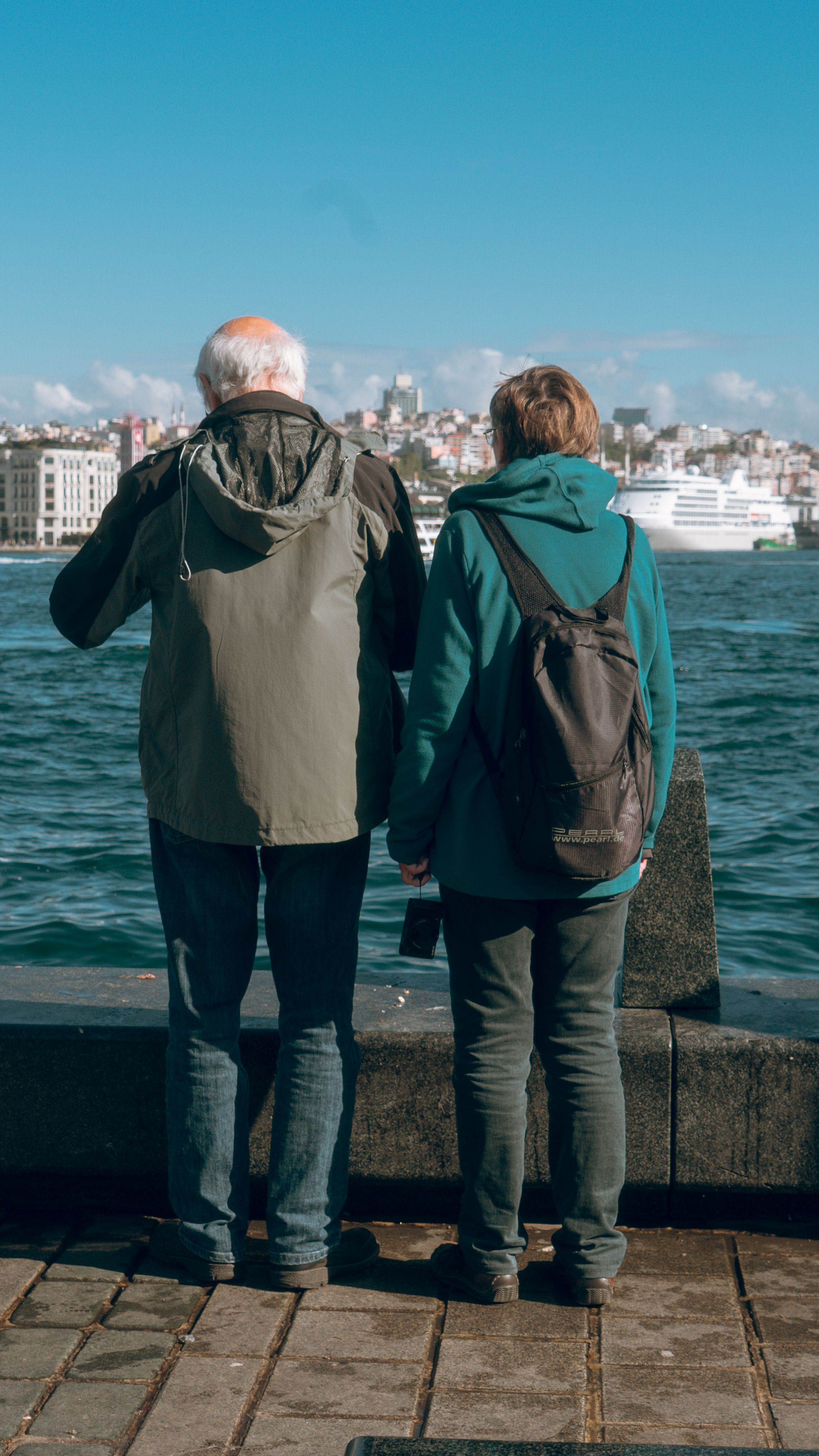 Senior couple enjoying a seaside view abroad