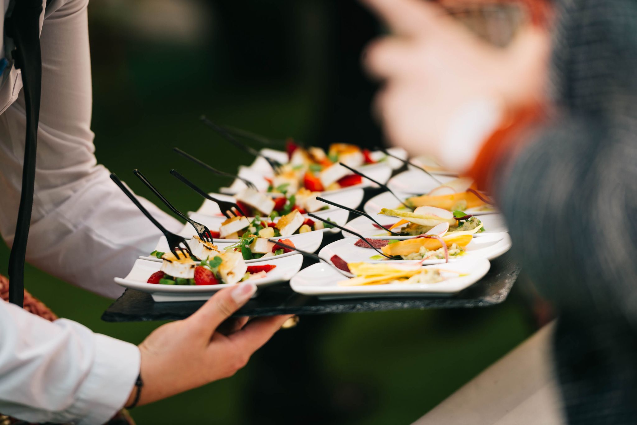 Catered dishes set out for an event