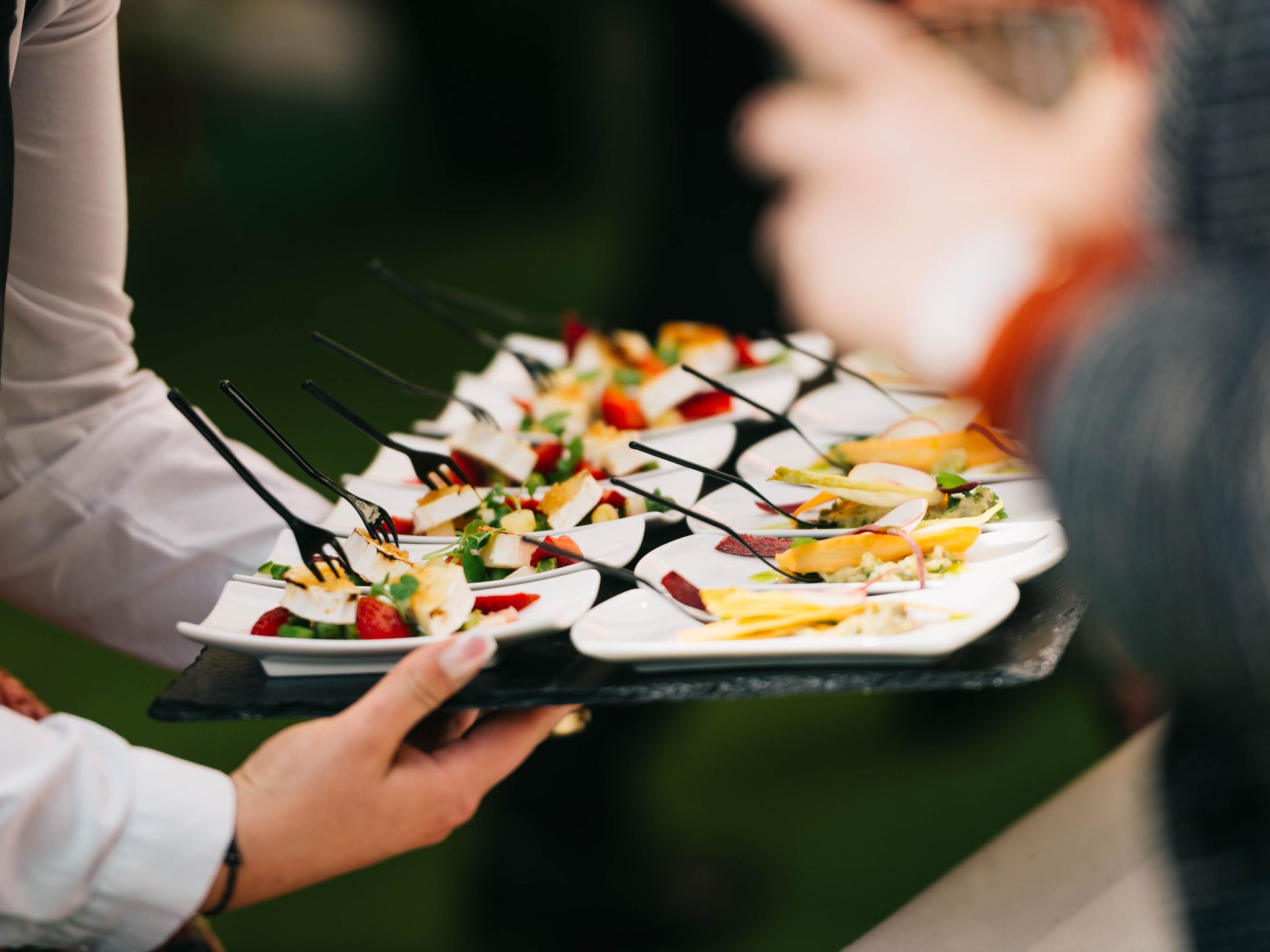 Catered dishes set out for an event