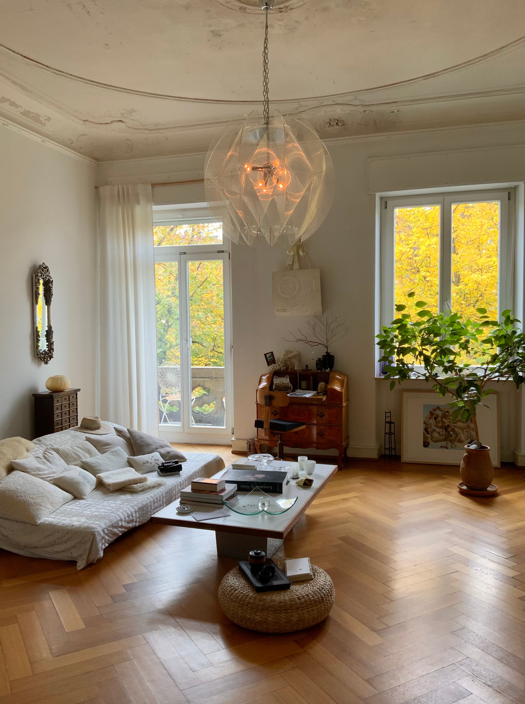 Usable calm autumn living room with relatively restrained seasonal detail
