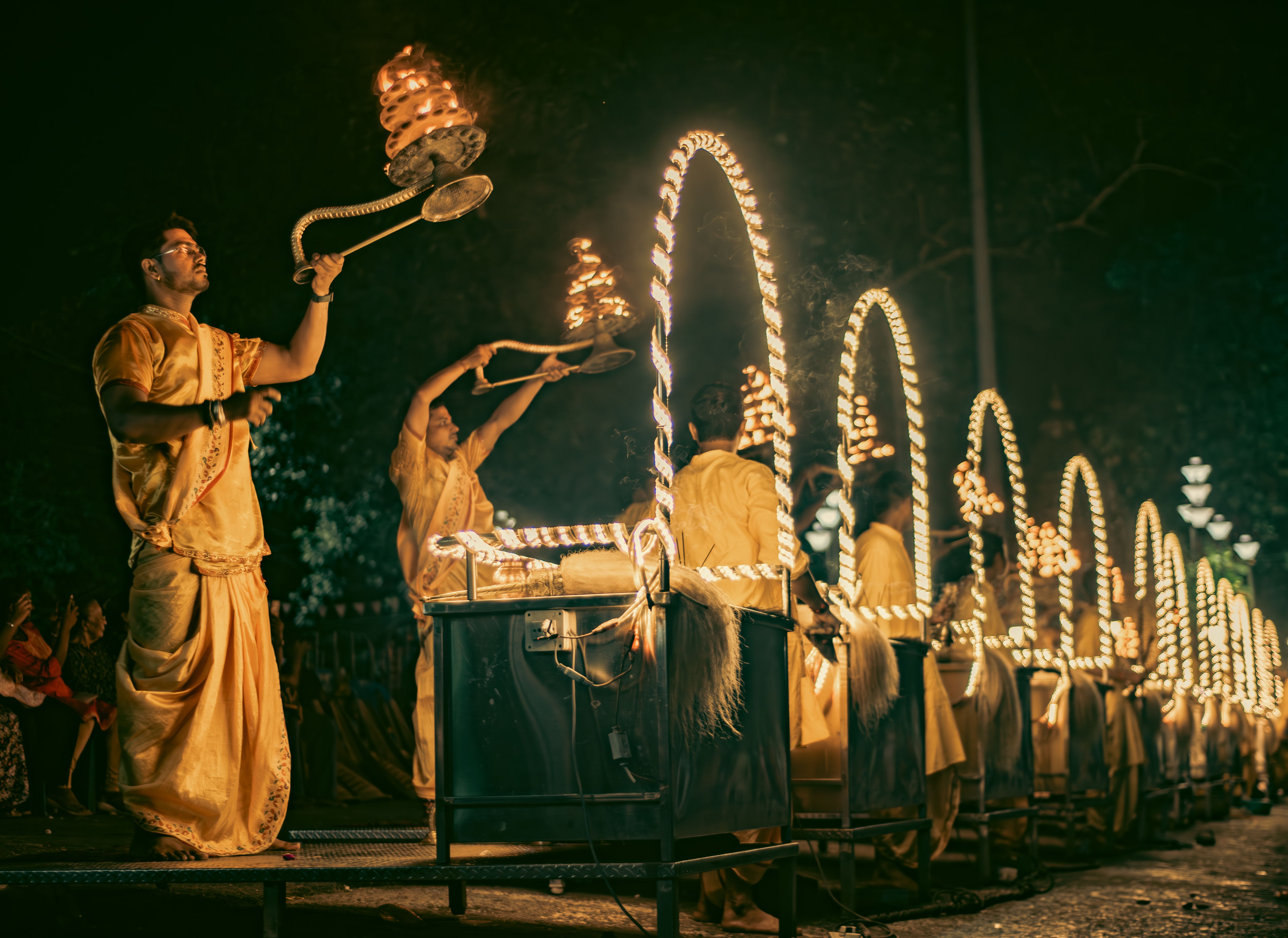 Vibrant Night Ceremony with Traditional Aarti · Free Stock Photo