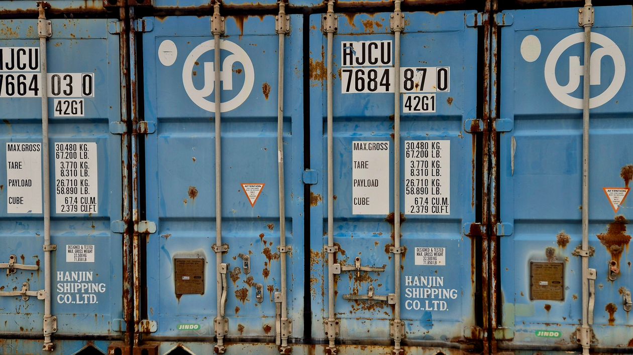 Container Rust Blue Rusted Blue Shipping Container by Hanjin · Free Stock Photo