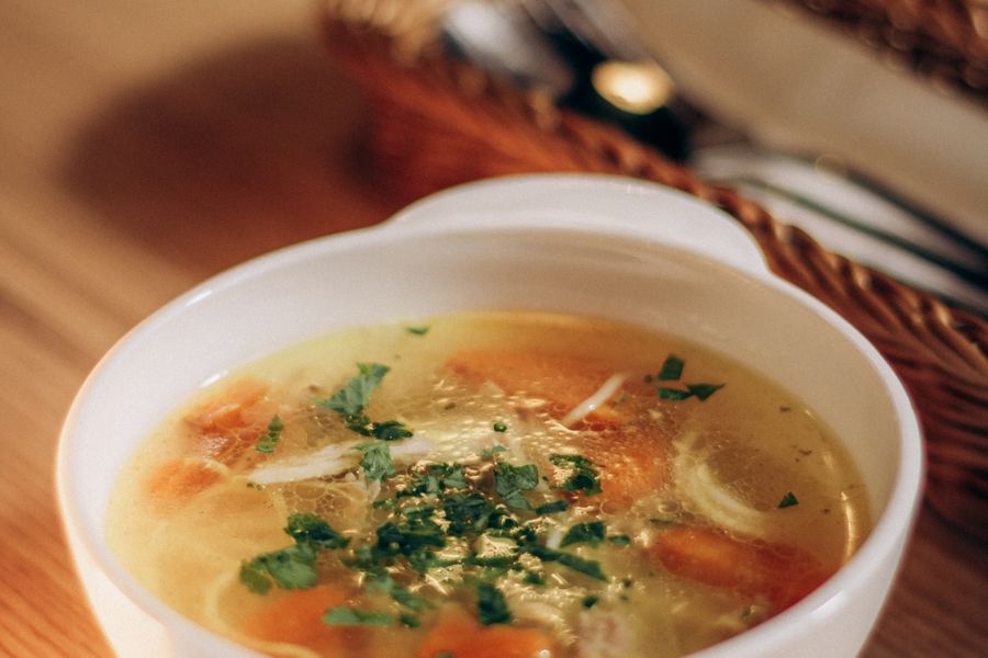 Soup in a white bowl