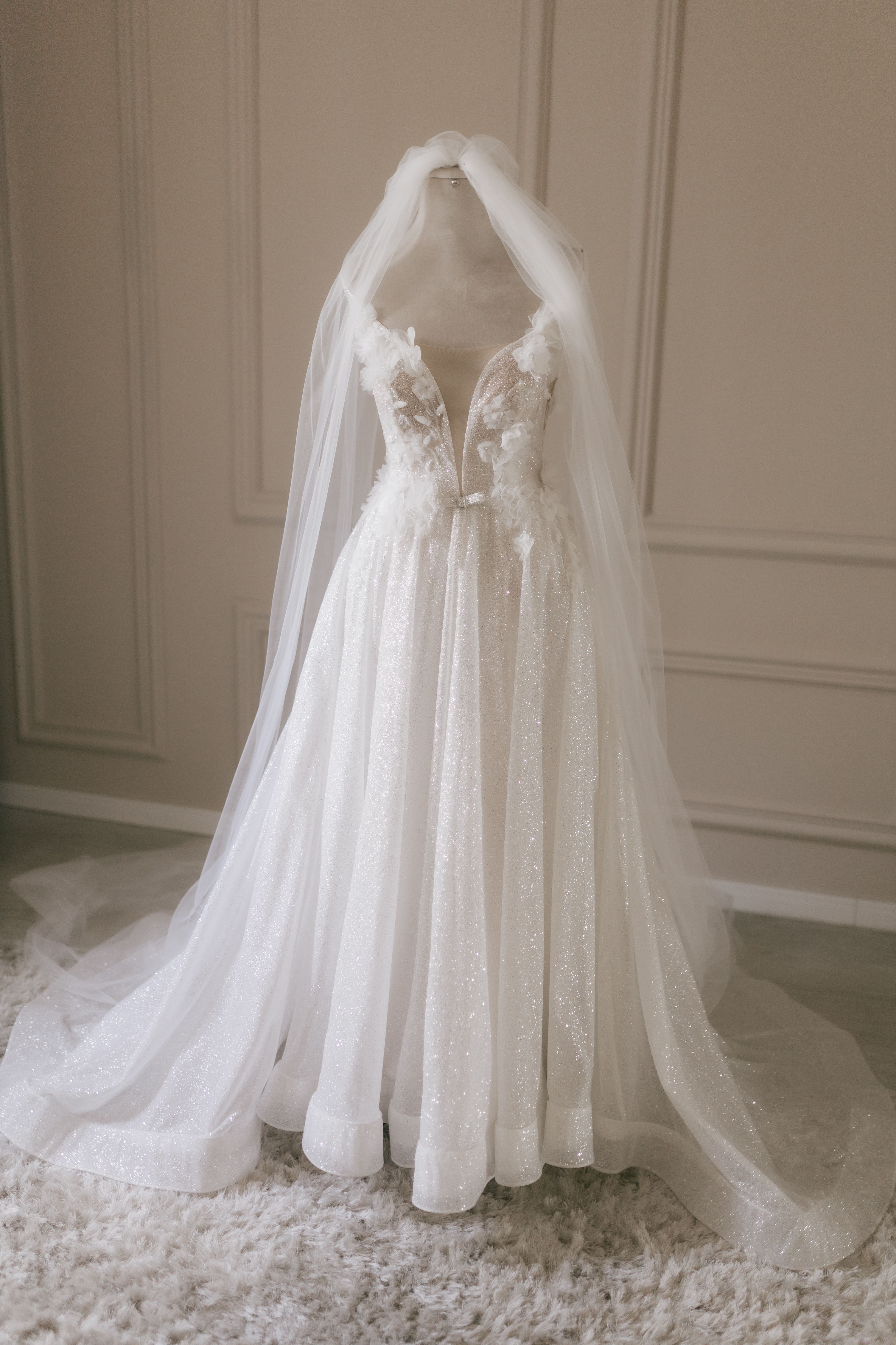 Elegant White Wedding Dress on Mannequin  Free Stock Photo