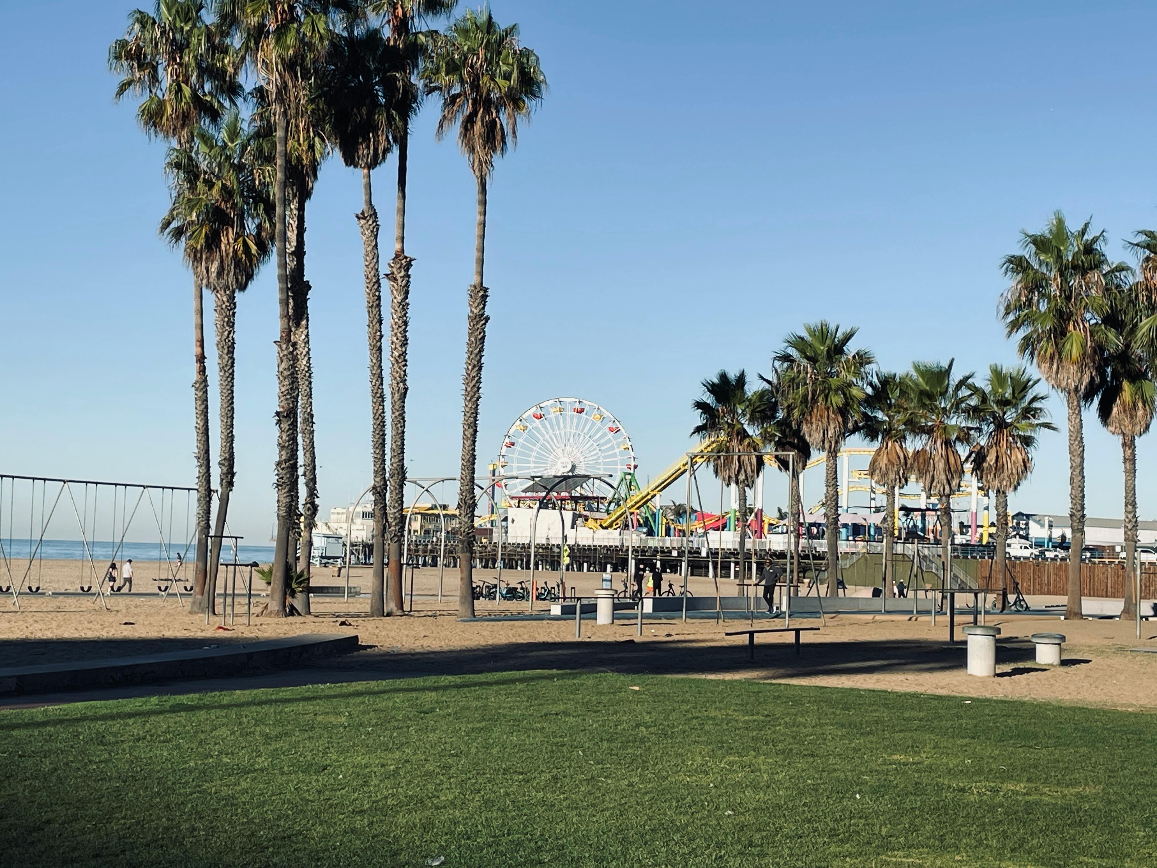Santa Monica Pier and beachfront in daylight.