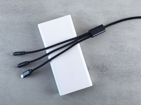 White power bank with three built-in charging cables