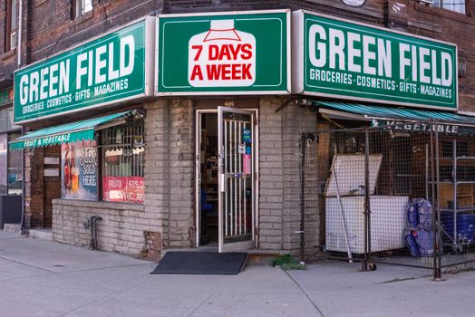 Exterior view of Green Field grocery store open 7 days a week.