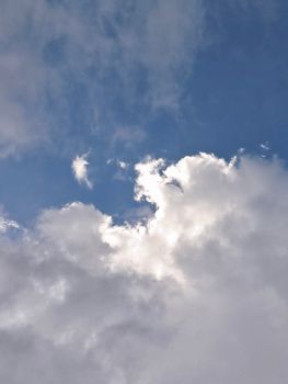 Capture of a dramatic cloudscape with vibrant blue and white clouds.