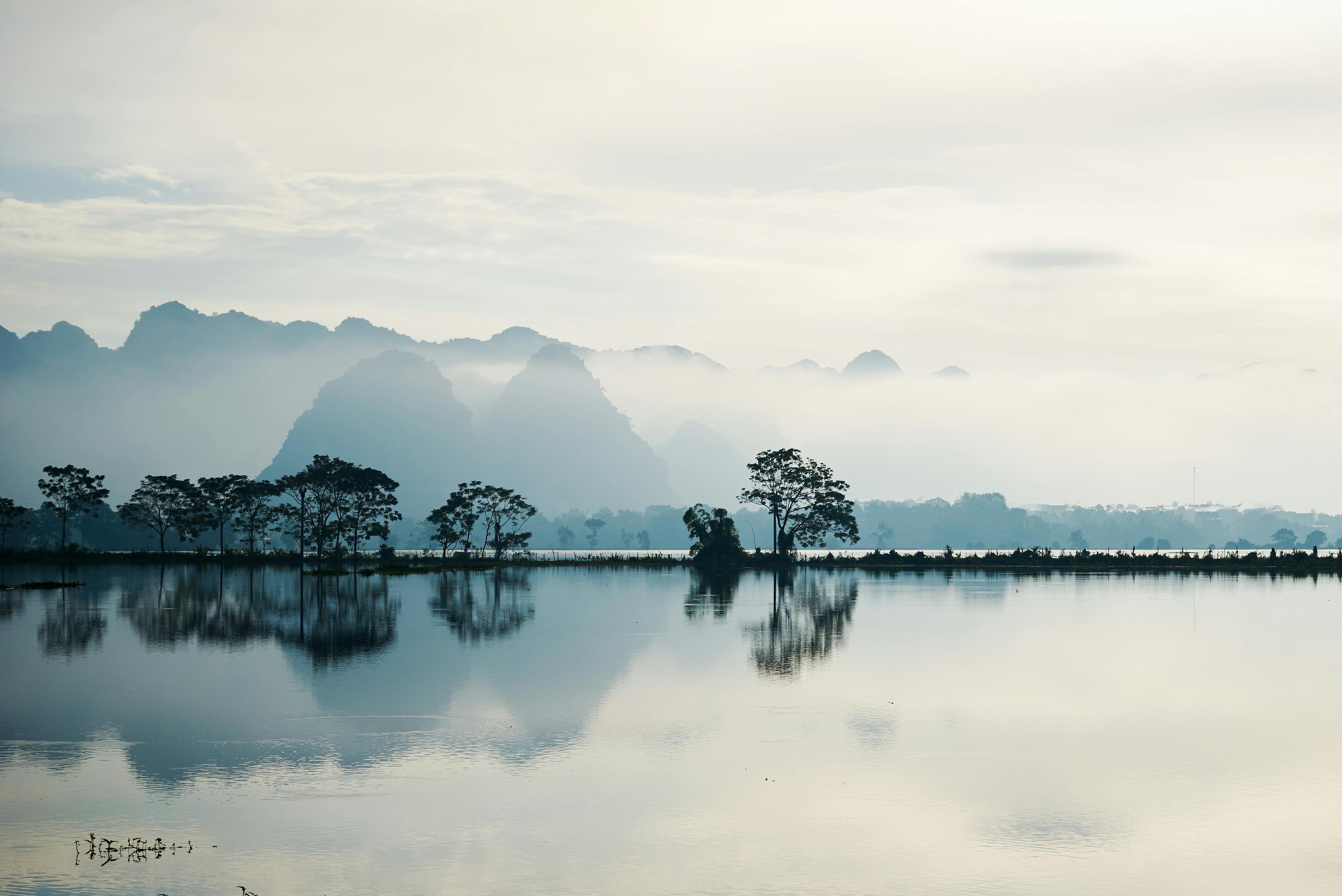 Serene Misty Lake Landscape in Hanoi