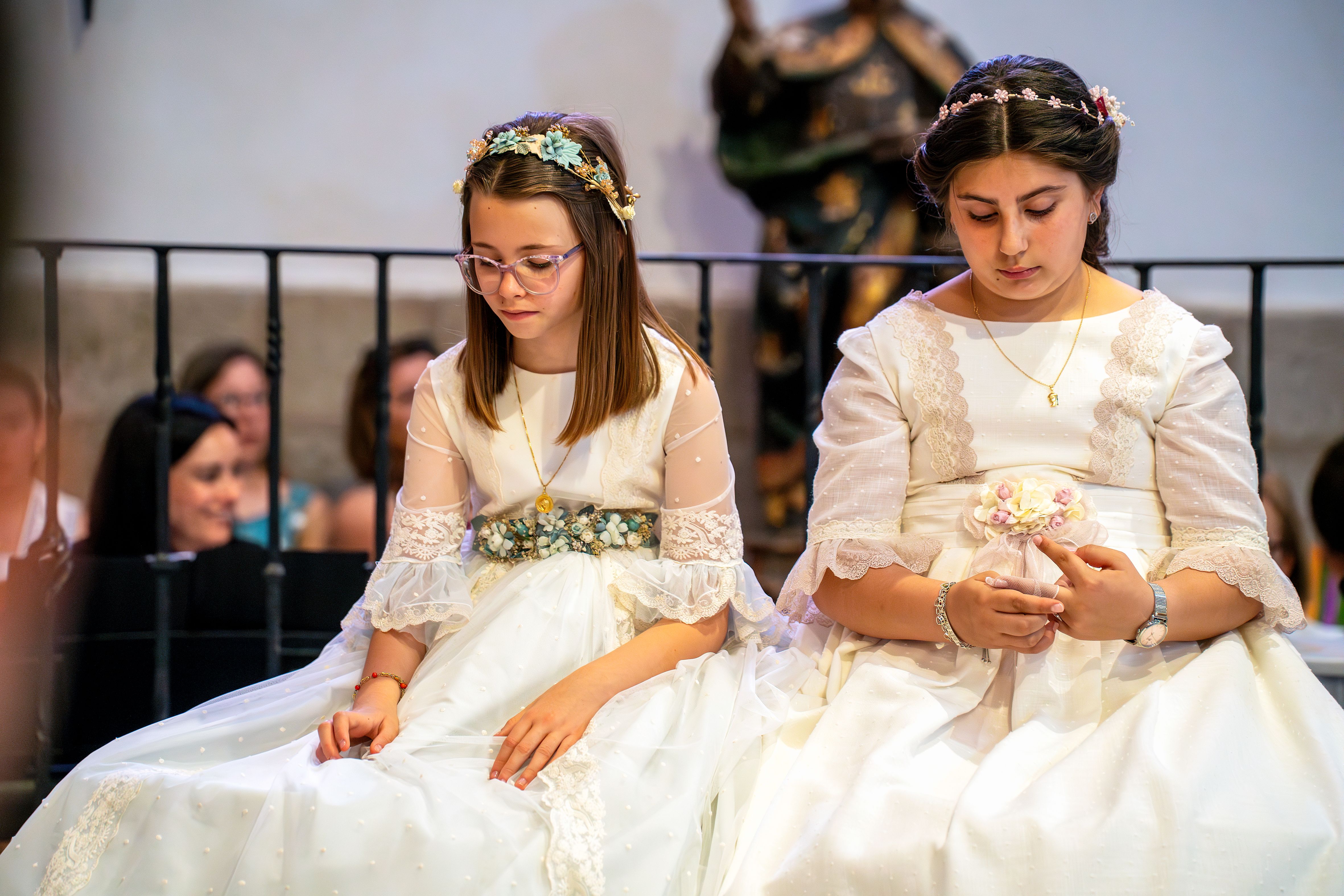 Girls in Elegant White Dresses at Ceremony Indoors · Free Stock Photo