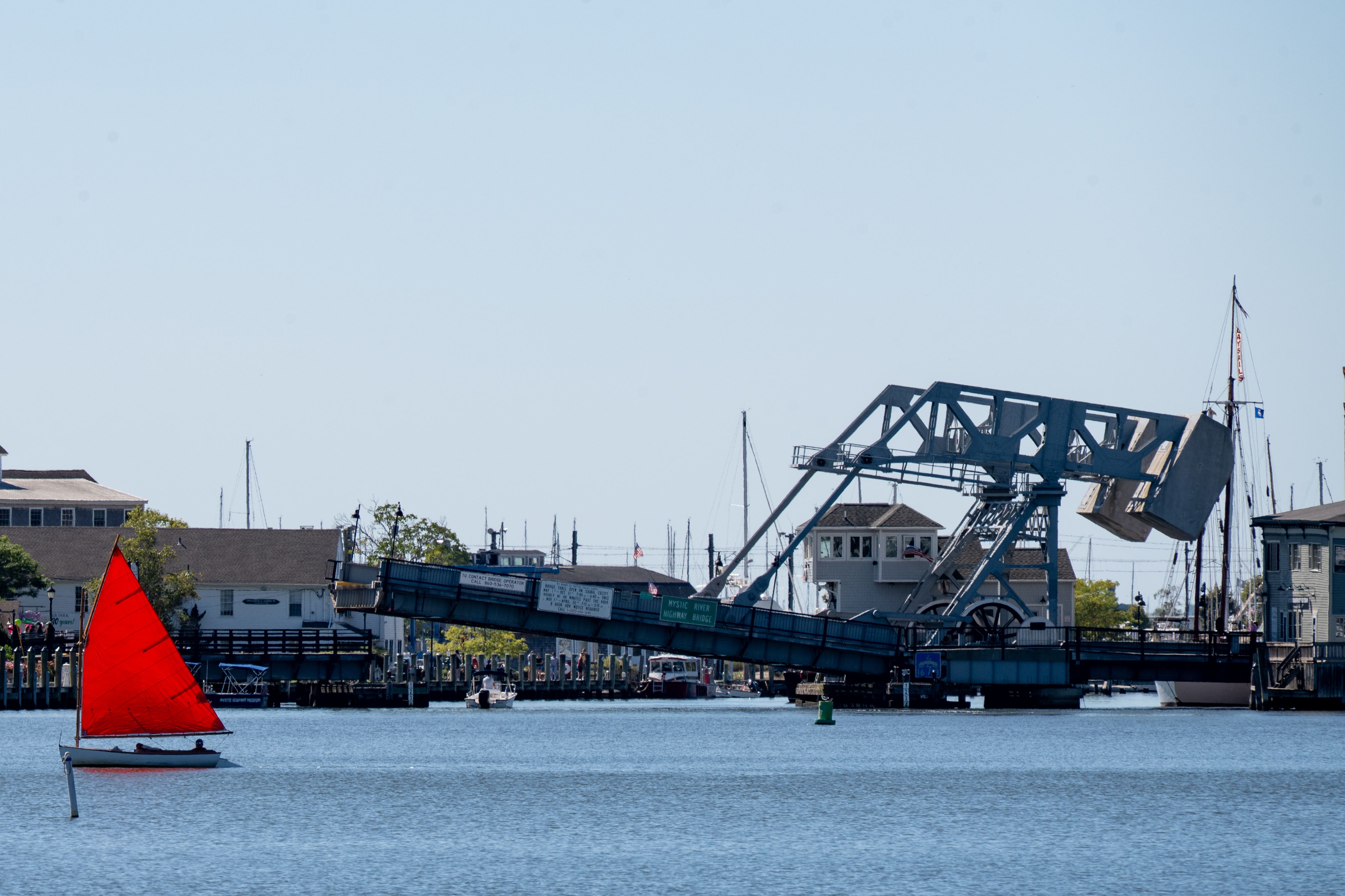 Mystic River Drawbridge and Red Sailboat · Free Stock Photo