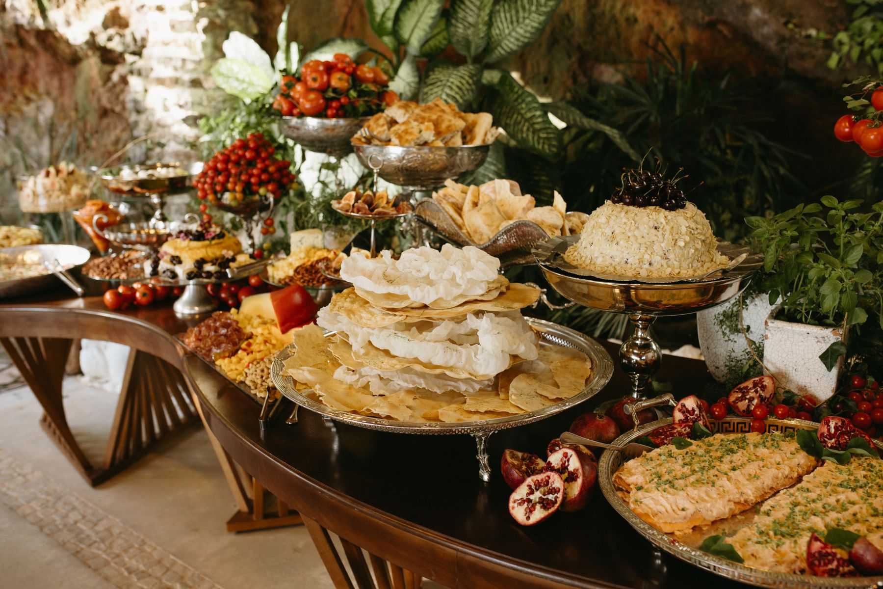 Luxury buffet display with gourmet dishes and elegant presentation