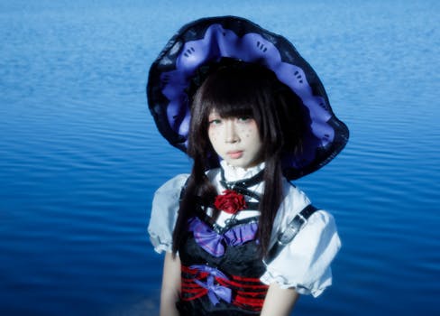 Captivating cosplay portrait by the water in Zhangye, Gansu Province, China.