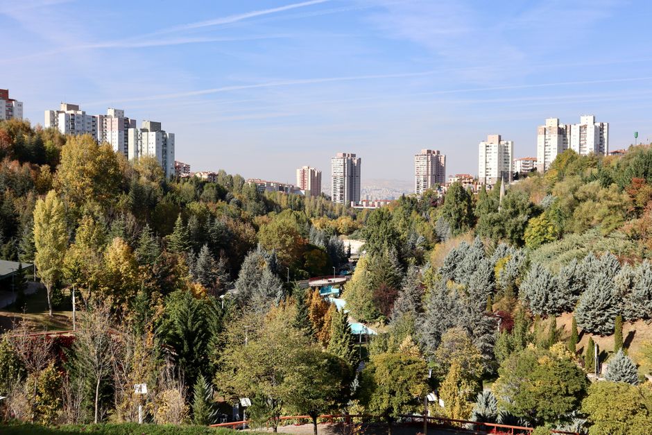 Beautiful autumn scenery in Dikmen Vadisi Park, Ankara with colorful foliage.