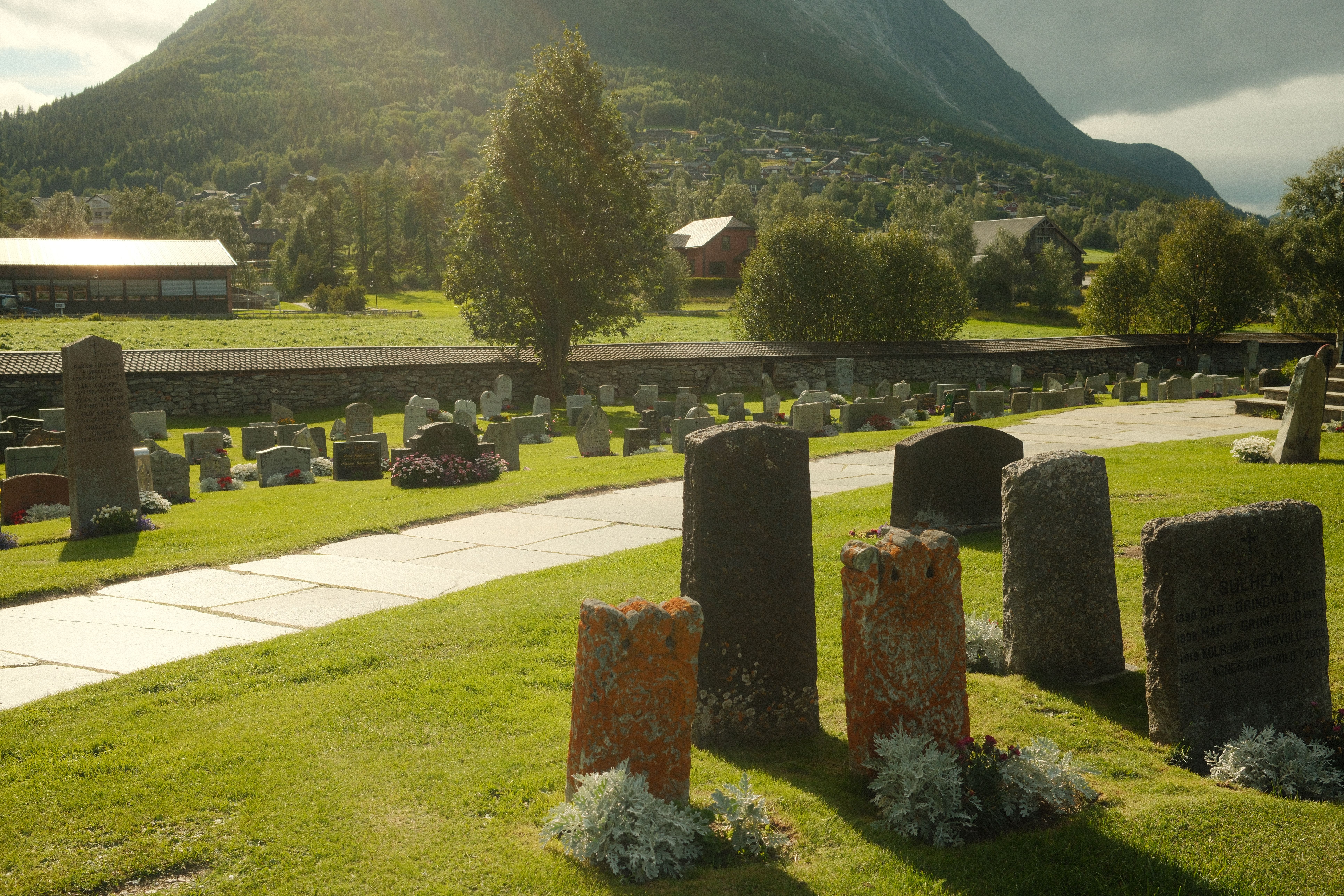 Serene Cemetery with Mountain Backdrop