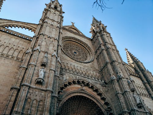 Low Angle Shot of the Facade of Cathedral of Santa Maria of Palma in Palma, Mallorca, Spain
