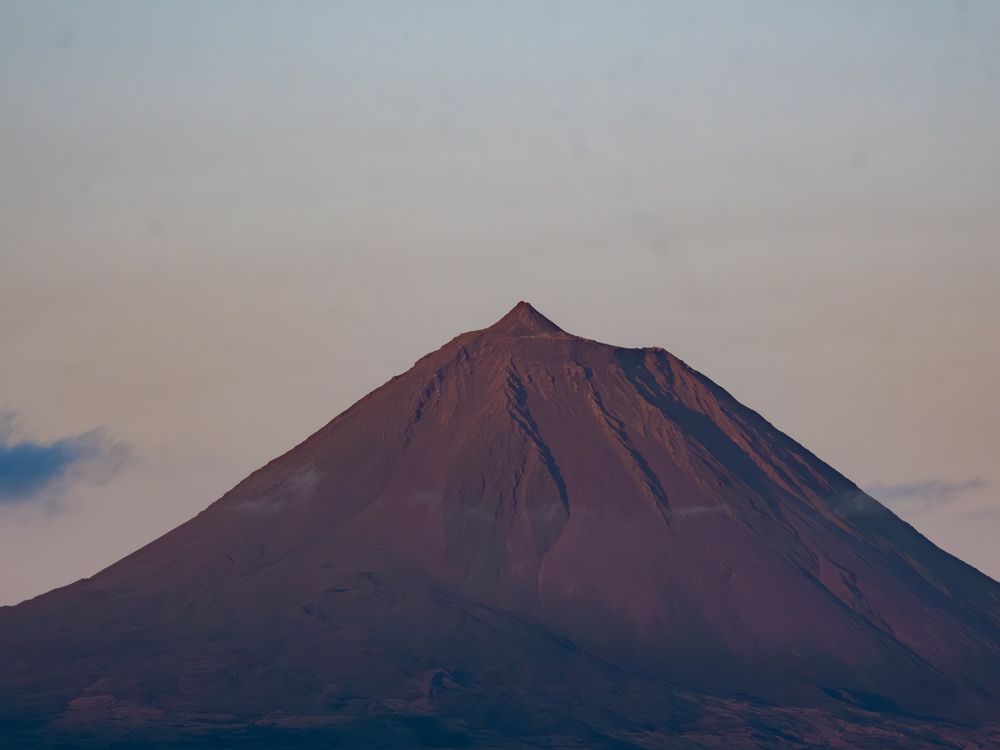 Sunset view of majestic pico mountain, Cabo Verde