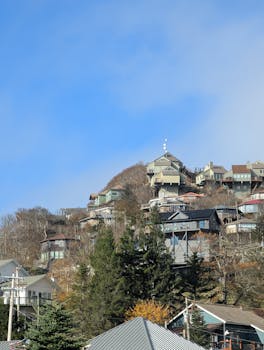 A picturesque hilltop village with cabins nestled in Banner Elk, North Carolina.