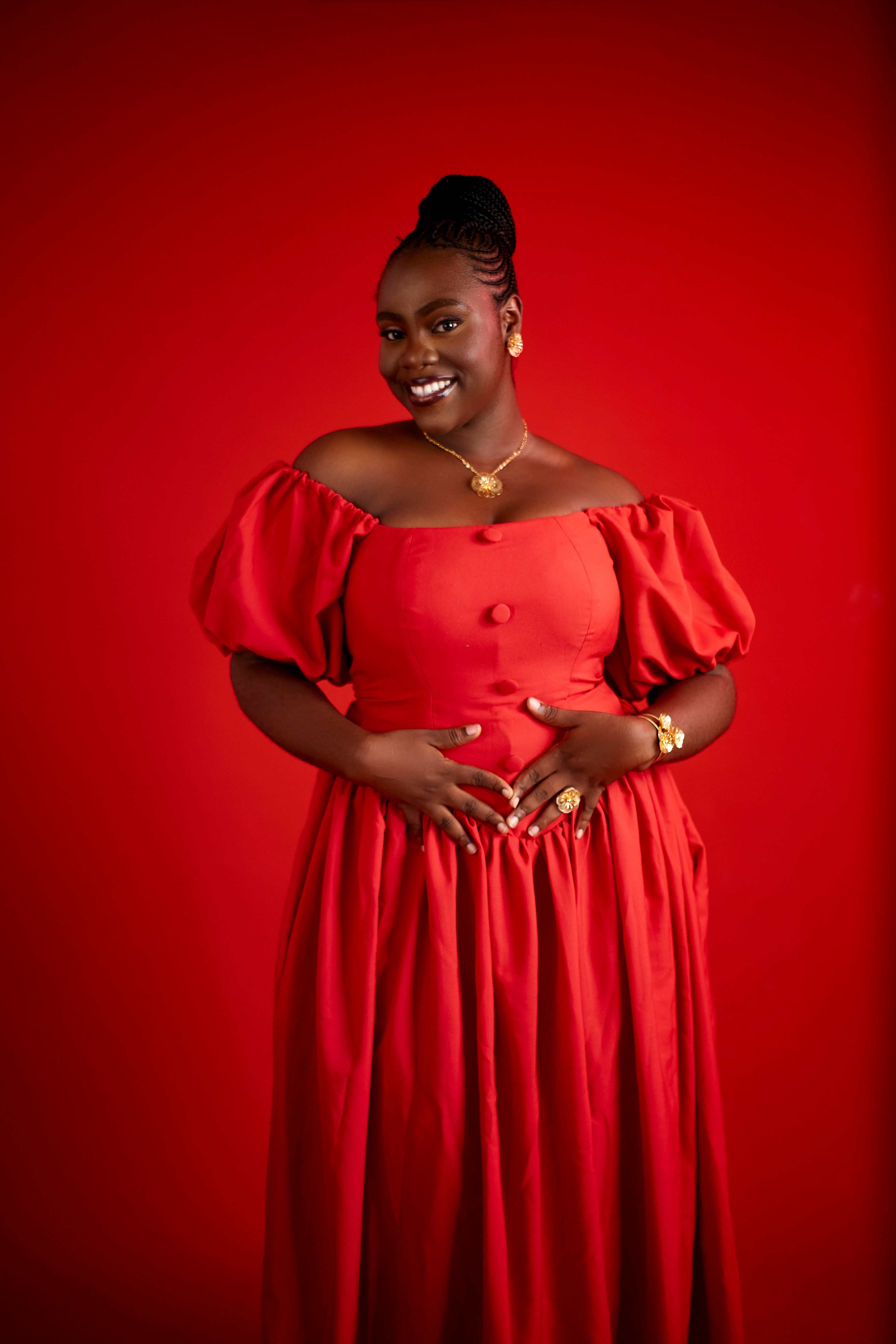 Elegant Woman in Red Dress Smiling Together · Free Stock Photo