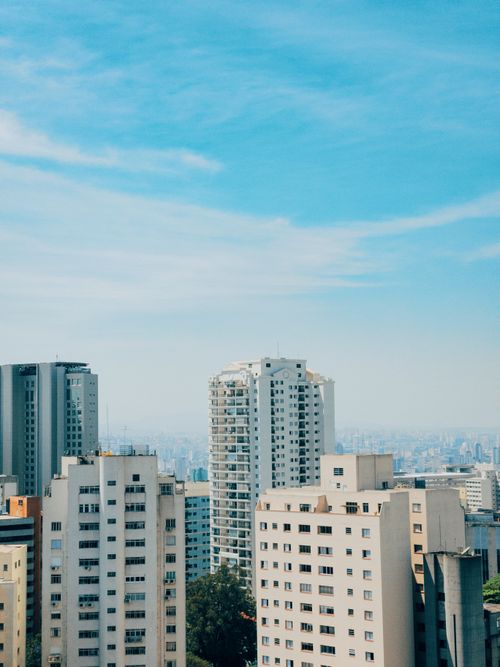 Free Stunning view of São Paulo's urban skyline featuring modern high-rise buildings under a clear blue sky. Stock Photo