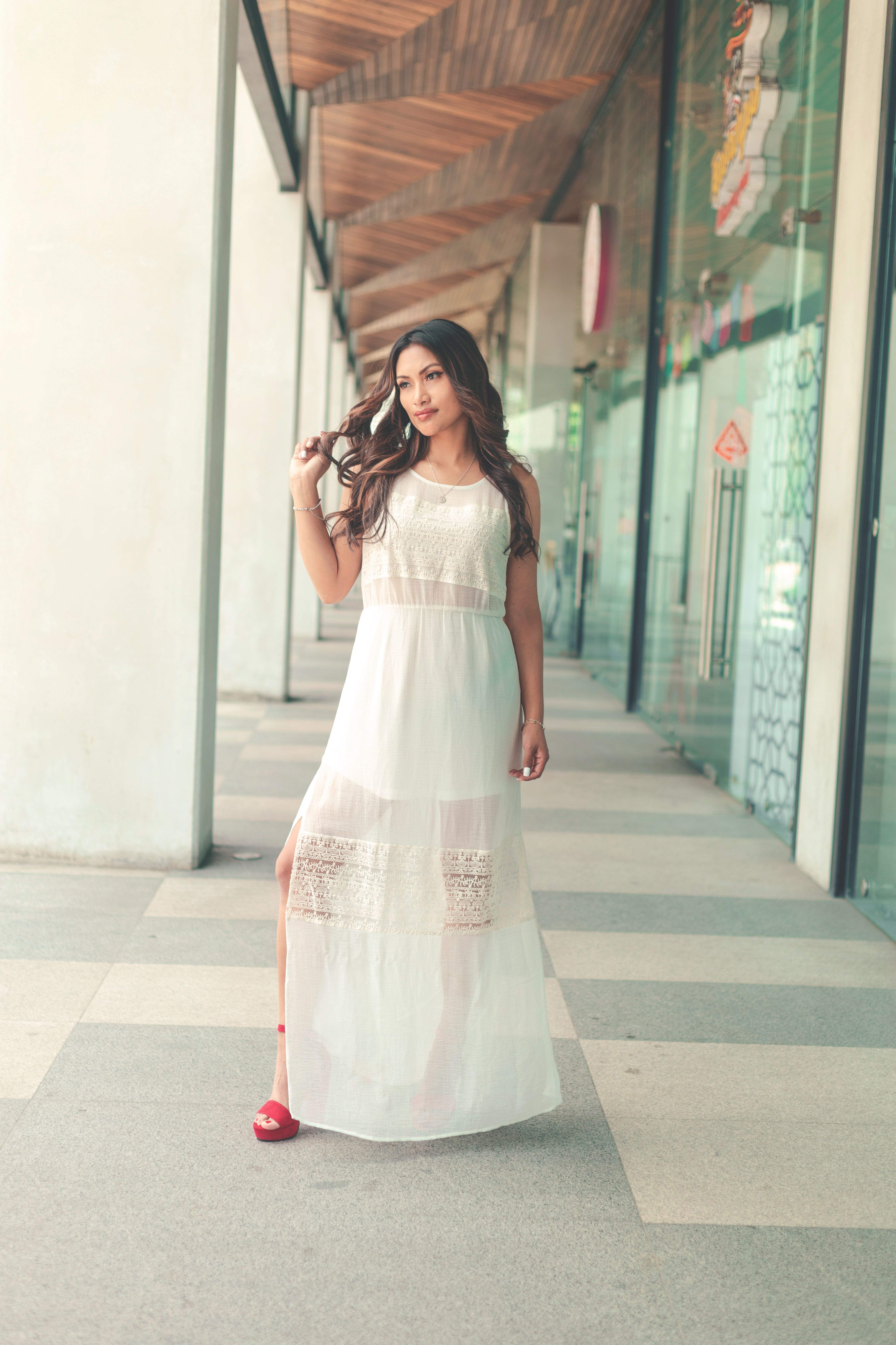 long sleeve midi dress white Floral Lace Long Sleeve Midi Dress L main image 0