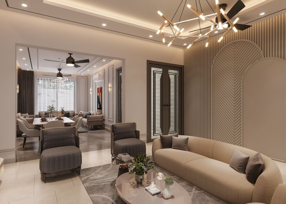 5 Essential Considerations for Choosing the Perfect Coffee Table for Your Den Luxurious living room with a spacious den area, featuring a modern coffee table centerpiece and comfortable seating